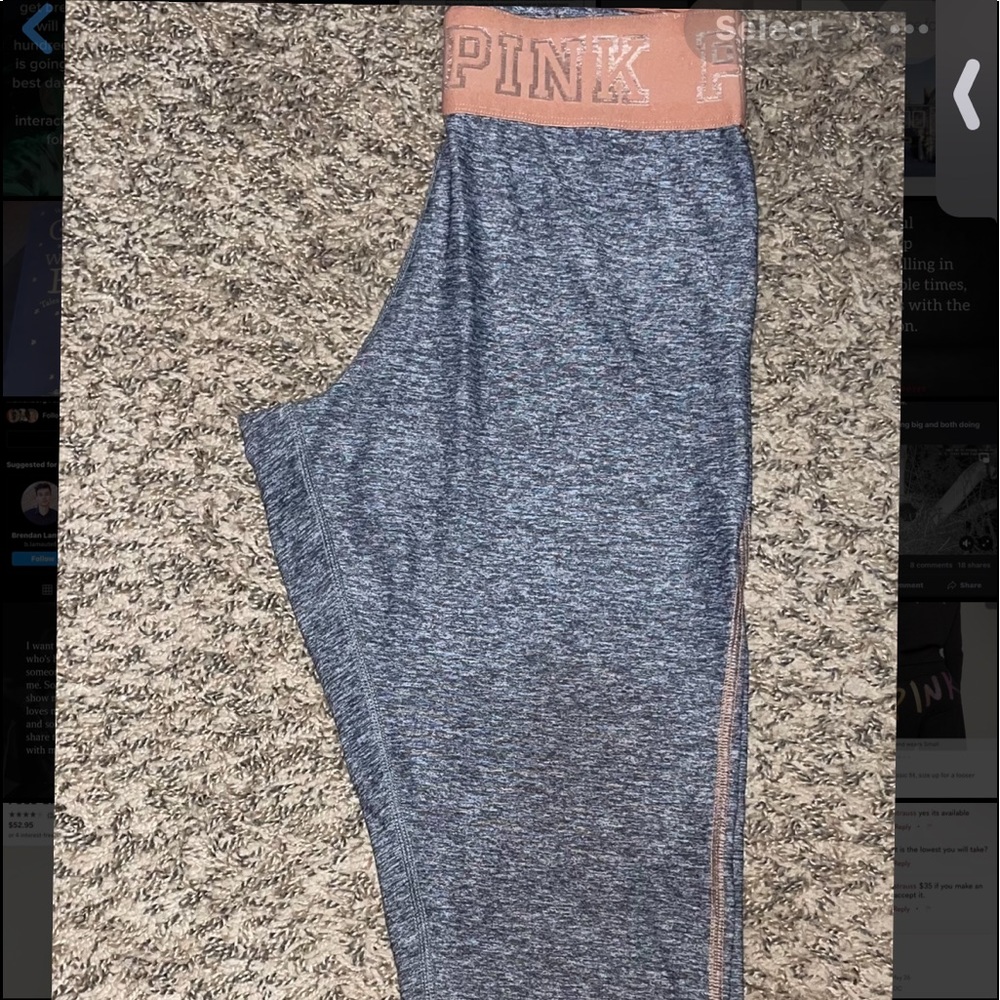 Victoria’s Secret leggings orange and grey with some black in them. Medium
